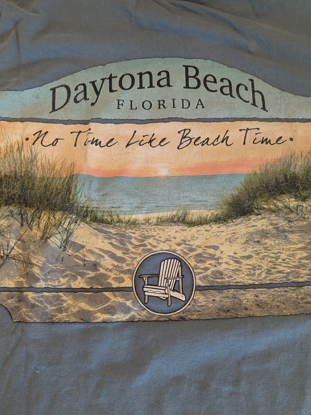 EUC Mens Large Daytona Beach Florida Weathered Blue Short Sleeve Shirt Cotton